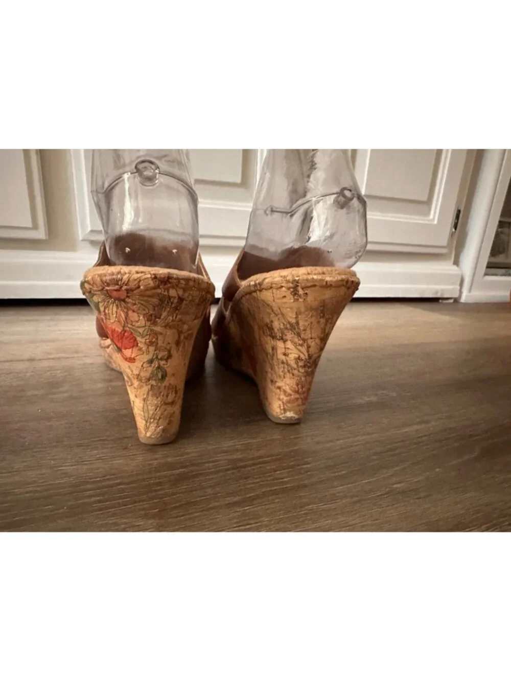 b.o.c. Brown Leather Cork Wedge Sandals